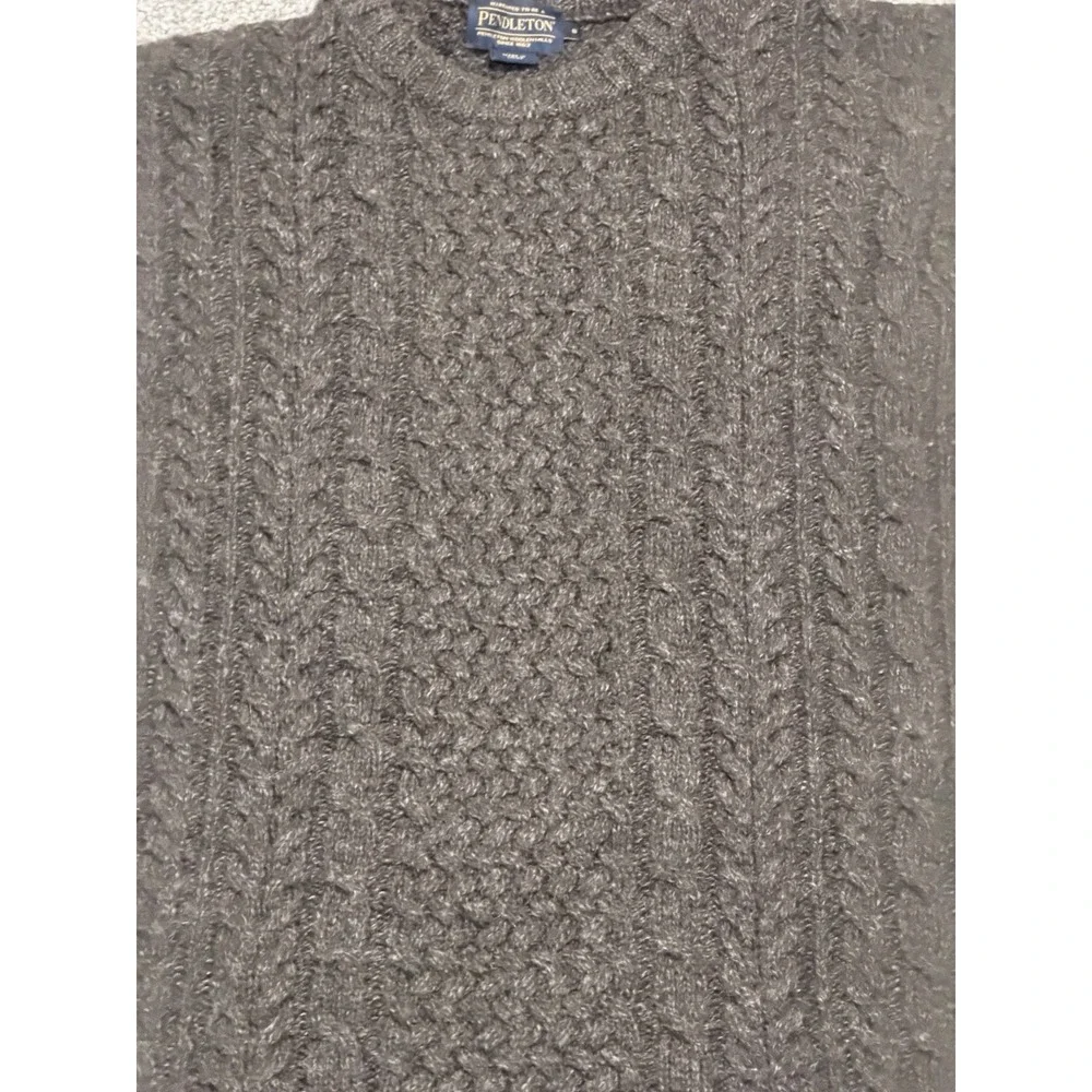 Pendleton Men's Shetland Fisherman Wool Cable Knit Sweater Small Brown